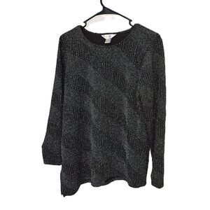 CJ Banks Black & Silver Sparkle Top Womens Size X Asymmetric Hem Party Holiday